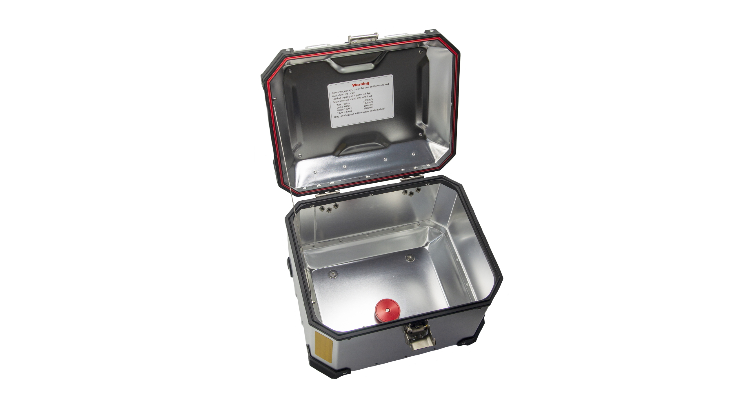 Side cases pair, one with open lid and gasket