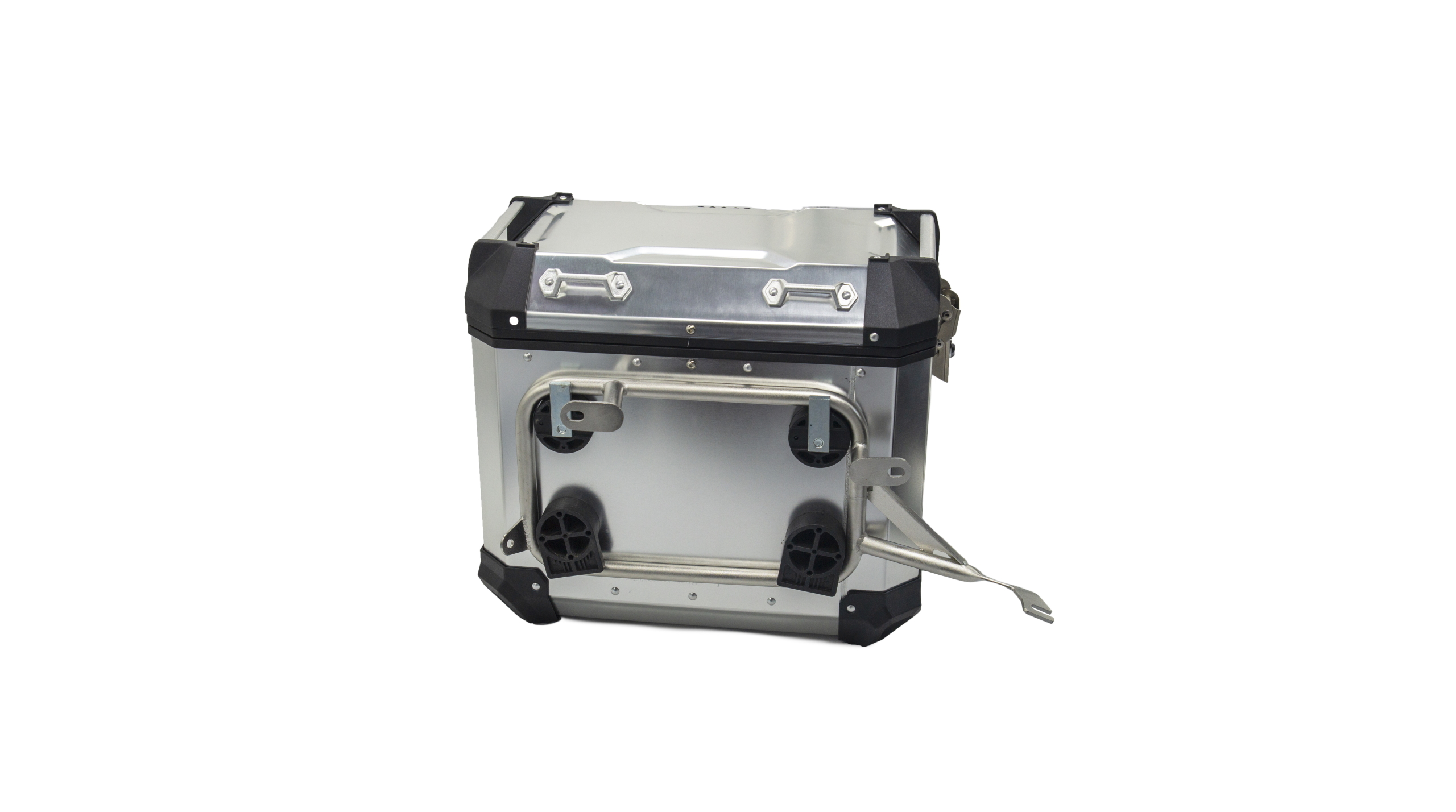 Side case mounted on rack, side view