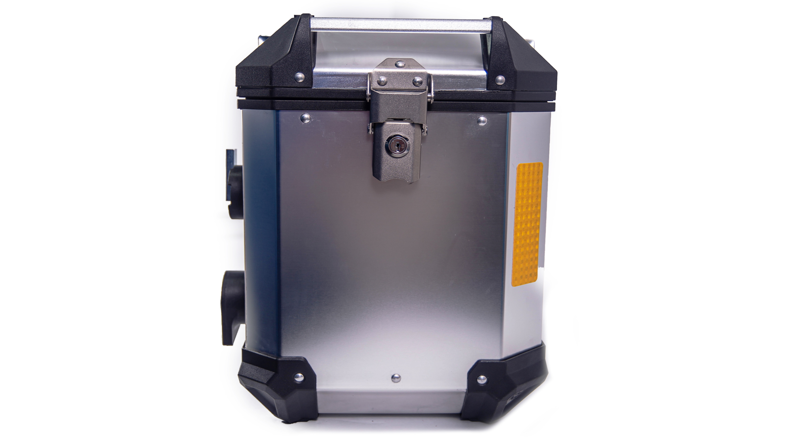 Side case front view with lock and reflector